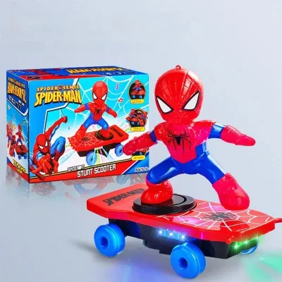 21CM Spiderman Stunt Scooter Car Across Whirl Music Super Hero Model 360° Rotation Light Kids Toy