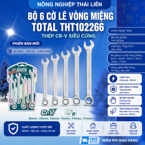 Bộ 6 cờ lê vòng miệng TOTAL THT102266 thép CR-V siêu cứng kích thước 8-17mm được làm chống chống gỉ