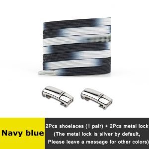 Gradient Elastic Shoe Laces Flat Metal Lock Without Tie Shoelaces No Tie Used For Sneakers Shoe Accessories Lazy Shoelace 1 Pair