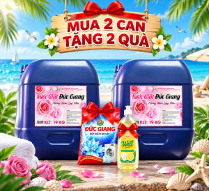 2 Can Nước giặt Đức Giang can 19kg TH hương nước hoa siêu tiết kiệm giặt sạch sâu lưu hương thơm ngát tặng hai quà