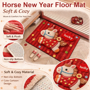 2026 Year Of The Horse Floor Mat Chinese New Year Doormat Cartoon Design Non Slip Soft Plush Home Entrance Rug For Festival Decoration