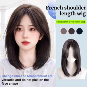 Ladies shoulder length wig whole full head set Medium bangs head set wig
