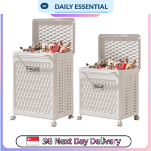 【DAILY ESSENTIAL】 Folding Toy and Laundry Storage Box with Lid and Wheels - L / XL