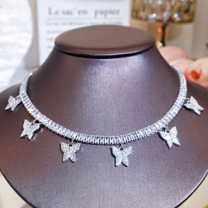 SEQUITO Temperament Anniversary Butterfly Pendant Necklace Delicate AAAAA CZ Zirconia Gold Silver Plated Brides Neck Crystal Jewelry SN042