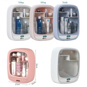 Kệ đựng mỹ phẩm treo tường tủ đồ dán tường nhà tắm 2 ngăn có nắp đậy đa năng Hokori 3635