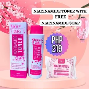 NIACINAMIDE TONER BRIGHTENS SKINS CLEARS BLEMISHES REFINES AND REDUCE ACNE MARKS WITH NIACINAMIDE SOAP COMBO