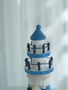 (In stock) Wooden Double Layered Lighthouse Figurine Observation Tower Nautical Themed Mediterranean Style Rooms Home Tabletop Decor Gifts