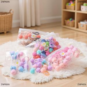 [COD] ZNPNXN 20Pcs Girls Colorful Plush Ball Elastic Hair Bands Kids Hair Ropes Rubber Bands Childrens Braided Headwear Hair Accessories