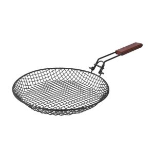 GAOSU Foldable Steel Carbonl Grill Basket Non Stick Perforated Grilled Vegetable Net Outdoor Tools with Folding Wooden Handle Barbecue Pan Camping Cooking