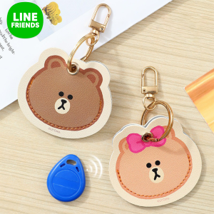 LINE FRIENDS Brown Access Card Holder PU Leather Protective ID Badge Sleeve 100% Authentic LFB108
