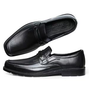 SHUTA Mens Stylish Black Shoes Korean Fashion Trend Non-Slip Waterproof Rubber Slip-On Square Toe Comfortable Breathable for Work School 0105523