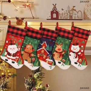 [COD] JIAXIAO Christmas Stockings Christmas Stocking Deer Santa Snowman Plaid Xmas Stocking Holiday Christmas Decoration For Family Kids