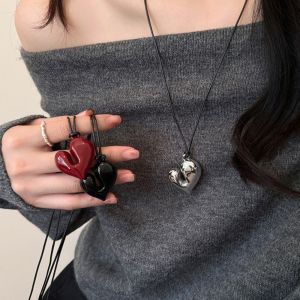 YOCKY Premium Feeling Love Necklace Drawstring Adjustable Black Rope Sweater Chain Simple Korean Collarbone Chain Women