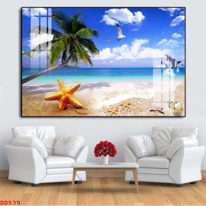 Tranh Phong Cảnh Biển loại 1 tấm chất liệu gỗ in tráng gương bọc viền cao cấp