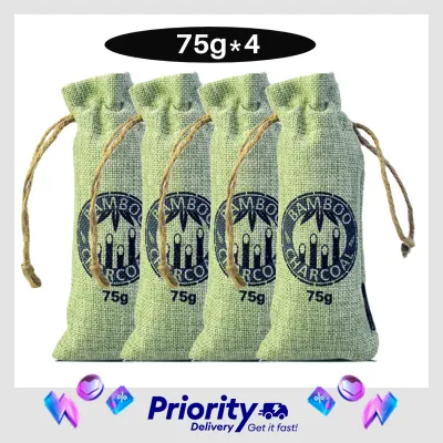 Natural Bamboo Charcoal Bags 100% Natural Bamboo Charcoal Efficiency Deodorization Air Purifying Remove Harmful Gases Dehumidifier Bags Pouches for Closet Cabinet Wardrobe Car 75g 200g 500g