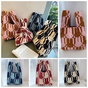 G5Q1 Túi xô len Túi đeo cổ tay thắt nút Dệt Thỏ Túi tote Dễ thương Ví Túi dệt kim Cô Gái