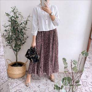 New Zavika Set Rok Plisket dan Kemeja Polo Linen Premium Wanita Dewasa Kekinian Terbaru Viral