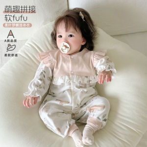 Baby princess style pure cotton a Long-sleeved seamless romper for baby girls stylish outerwear for spring and autumn