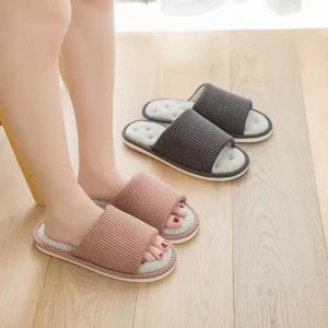 New Linen Slippers Indoor Non-Slip Soft-Soled Slippers for All Seasons Couples Cotton-Linen Floor Slippers for Spring and Autumn