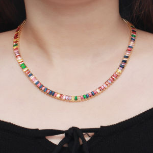 Seกก. ขายส่งฤดูร้อนดีไซน์ใหม่ปูคิวบิกเซอร์โคเนียหลากสีหินสีเหลืองชุบทองเรียบง่ายสร้อยคอยาวโบโฮสําหรับเครื่องประดับสตรีสไตล์โบฮีเมียน SN008