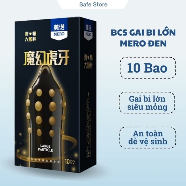 Bao cao su gai lớn MERO ĐEN, bcs gai bi siêu mỏng chống xuất tinh sớm hộp 10 bao