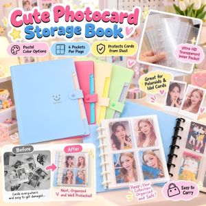 Kpop Photocard Album 3 Inch Photocard Binder 4 Pocket Mushroom Hole Refillable Idol Card Holder Mini Photo Storage Book