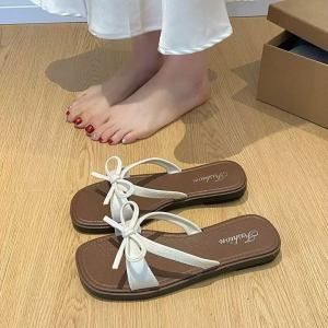 Free Shipping Sweet And Stylish WomenS Summer Sandals Featuring A Soft Sole A Single-Strap Design And A Bow Detail Perfect For Students To Wear When Going Out