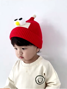 Soft Woolen Baby Cap with Charming Big Eyes Designing Breathable Toddlers Knit Hat Headwear for Infants Autumn Winter