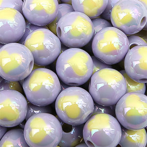 14/16mm Cute Plastic Acrylic Beads Heart Pattern Charm Round Loose Spacer Beads for Neckace Bracelet DIY Jewelry Making Accessories