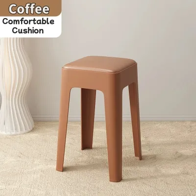 【SG Seller】Stackable Plastic Stool With Cushion Dining Chair Set of Living Room Kitchen Stool Multi-Colour Options