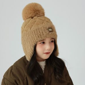 MZP Double Pompon Kids Winter Hat Thick Yarn Solid Color Toddler Earflap Beanie Warm Thermal Beanie Elastic Weave Baby Pom Hat Baby Boys