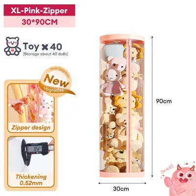 The Furniture PVC Doll Storage Box Transparent Cylindrical Toy Storage Bucket Large-capacity Dustproof Doll Storage Organizer for Kids