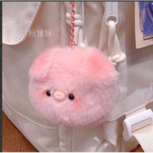 Creative Pink Pig Head Doll Bag Charm Plush Keychain Girls Friends Couple Decor Accessories
