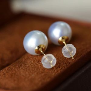 Montagne Jewelry Natural Round Flawless 9.5-10mm South Sea White Pearl Earring 18k Gold Simple Fashion Fine Jewellery Stud Earrings