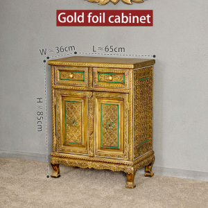 พาร์ติชั่นเฟอร์นิเจอร์สไตล์เอเชียตะวันออกเฉียงใต้ตู้เก็บของตกแต่งตู้เก็บของไม้เนื้อแข็งมีลิ้นชักตู้สองประตูตู้ฟอยล์สีทอง