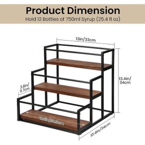 BESTITIT 3 tầng Giá đựng xi-rô cà phê Đen Giá đỡ chai Giá đựng rượu Tiết kiệm không gian Giá đựng gia vị Dành cho bếp quán cà phê