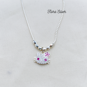 FLORA 0065D - Dây chuyền liền mặt bạc bạc xi vàng hình mèo Hello Kitty dành cho bé gái