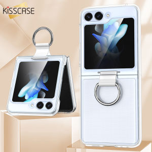 【Metal Ring】KISSCASE Ultra-thin Skin Feel For Samsung Z Flip6 Flip5 With Metal Finger Ring Folding Shell Frosted Transparent Simple Mobile Phone Case Non-Slip Anti-Fall Protective Case For Galaxy Z Flip 6 5 4 3 5G Phone Case