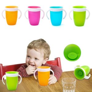 Baby Cups Baby Learning Drinking Cup 360° Magic Training Cup Anti Choking Kids Water Bottle 240ML with Double Handle