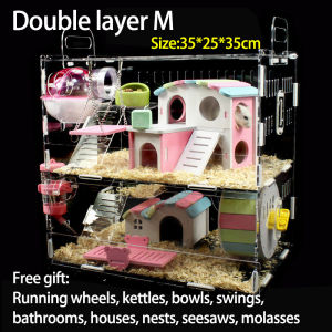 HATELI Pet Cage Acrylic Cage Transparent Villa Cage Big Castle Toy Supplies Package