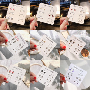 Sty⚡ 6 Pasang Set Anting Berlian Imitasi Kristal Mutiara Anting Pejantan Sederhana Wanita KoreaR Pengiriman cepat dalam stok