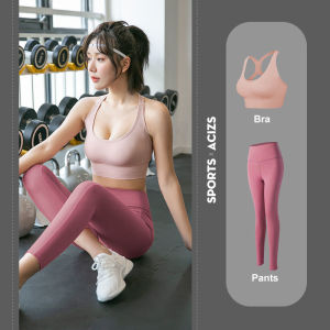SUPERFLOWER Womens Yoga Suit Gathered Shockproof Sports Bra Seamless High Waist Elastic Hip Lifting Fitness Pants