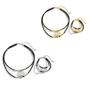 Elegant Multi Layer Necklace and Bracelet Set Bohemian Style Geometric Fashion Oval Metal Pendant Accessories
