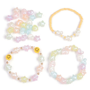 ลูกปัดอะคริลิกรูปหัวใจสีพีชรูปดาวหลากสี20G 35-38ชิ้นสำหรับสร้อยคอสร้อยข้อมือทำเครื่องประดับ DIY