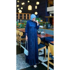 Alea Dress Silk Outer Brukat Gamis Ibu Ibu Model Sekarang Dress Outer Wanita Kondangan Elegan