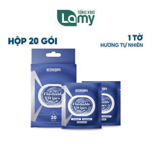 TỔNG KHO_Hộp 20 Gói Khăn Ướt Phân Hủy Flushable Wipes Gói 1 Tờ Tự Tan Trong Nước Tiện Lợi Tối Đa