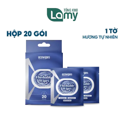 TỔNG KHO_Hộp 20 Gói Khăn Ướt Phân Hủy Flushable Wipes Gói 1 Tờ Tự Tan Trong Nước Tiện Lợi Tối Đa