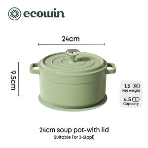 ECowin หม้อเตาอบเคลือบดัตช์ เครื่องครัว หม้อตุ๋น 20/24 ซม. เหล็กหล่อ ปลอดภัย