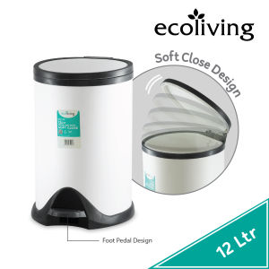 ECO LIVING 12Ltr Soft Close Round Foot Pedal DustbinGarbage Rubbish W/Inner Bucket HandleTrash CanTong SampahECO-193