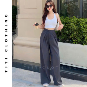 Quần ống suông nữ lưng cao ống rộng dáng suông cạp cao siêu đứng form tôn dáng chất vải rũ không nhăn không xù-DTS- Mã 6340